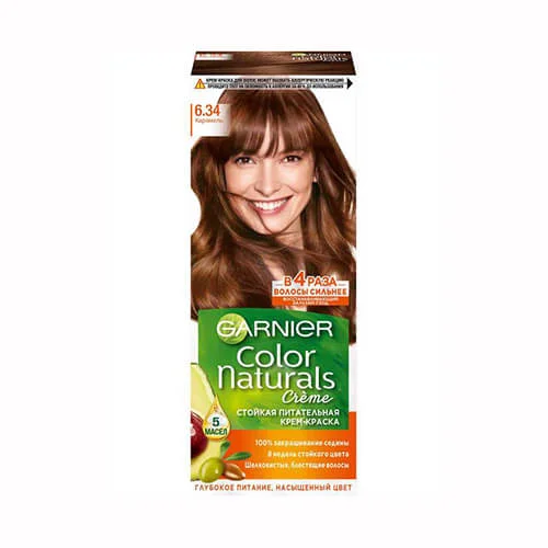 Thuốc nhuộm tóc Garnier Cream Color Naturals lâu trôi, có dưỡng, 6.34, Caramen, 110ml