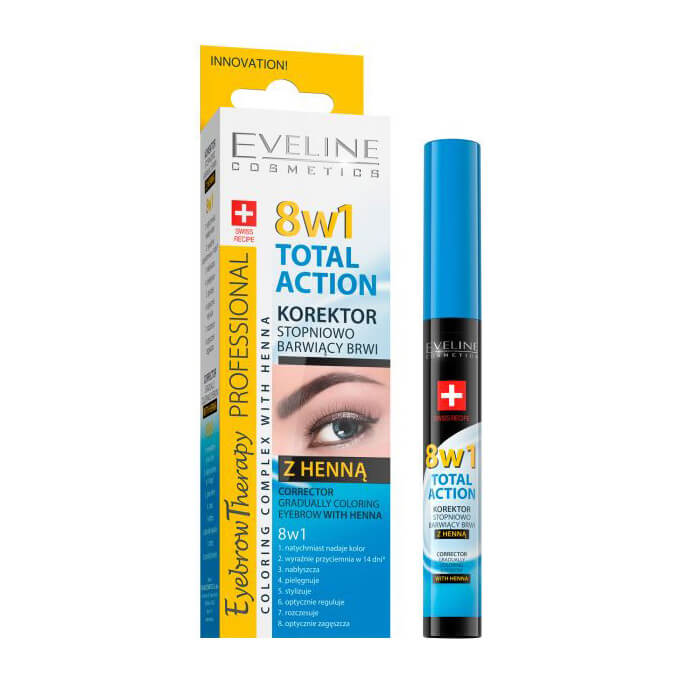 Review dưỡng chân mày 8in1 Eveline Total Action với hiệu ứng tô màu và bột lá móng – 10 ml