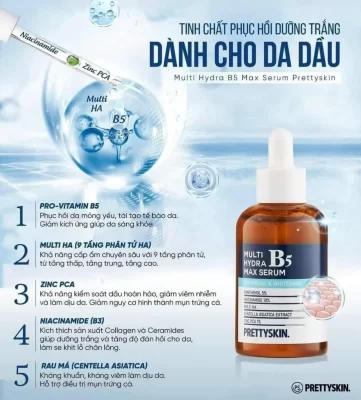 Serum Prettyskin B5 Phục Hồi, Dưỡng Sáng Cho Da Dầu 50ml Multi Hydra B5 Max Serum