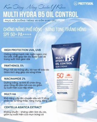 Kem chống nắng nâng tông, kiểm soát dầu nhờn Pretty Skin Multi Hydra B5 Exosome Oil Control