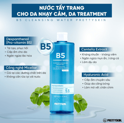 TẨY TRANG B5 PRETTY SKIN XANH 500ml