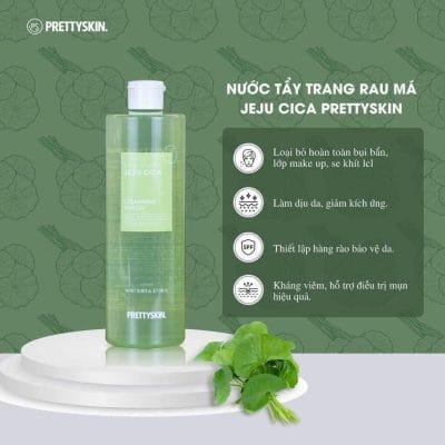 NƯỚC TẨY TRANG RAU MÁ JEJU CICA PRETTYSKIN MÀU XANH LÁ 500ML