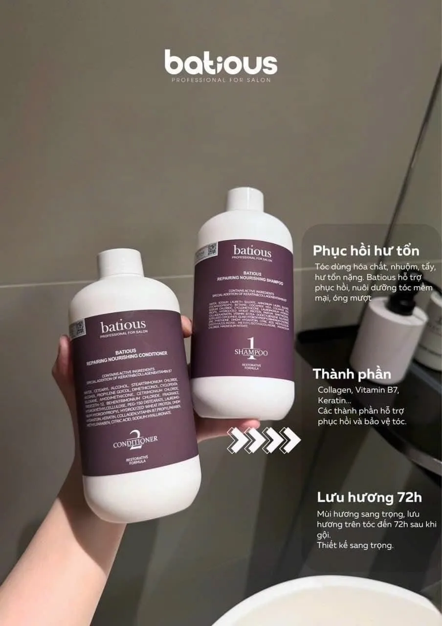 Bộ Dầu Gội & Xả Batious Repairing Nourishing – Chăm sóc & phục hồi tóc hư tổn 500ml