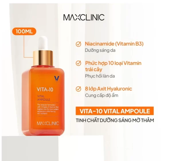 Serum Maxclinic Vita-10 Vital Ampoule 100ml – Dưỡng Sáng, Cấp Ẩm Cho Da